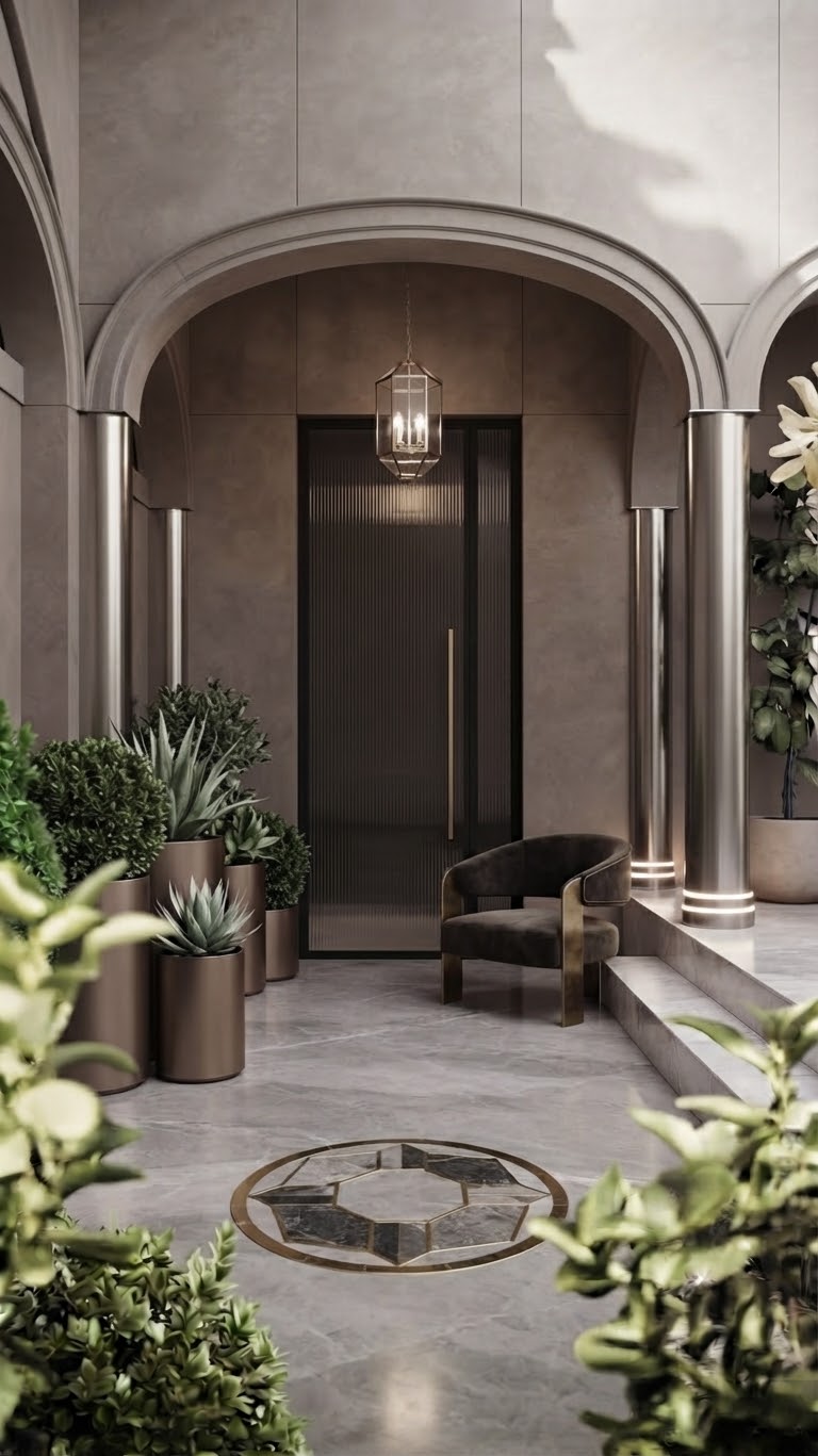 Arched marble courtyard entrance