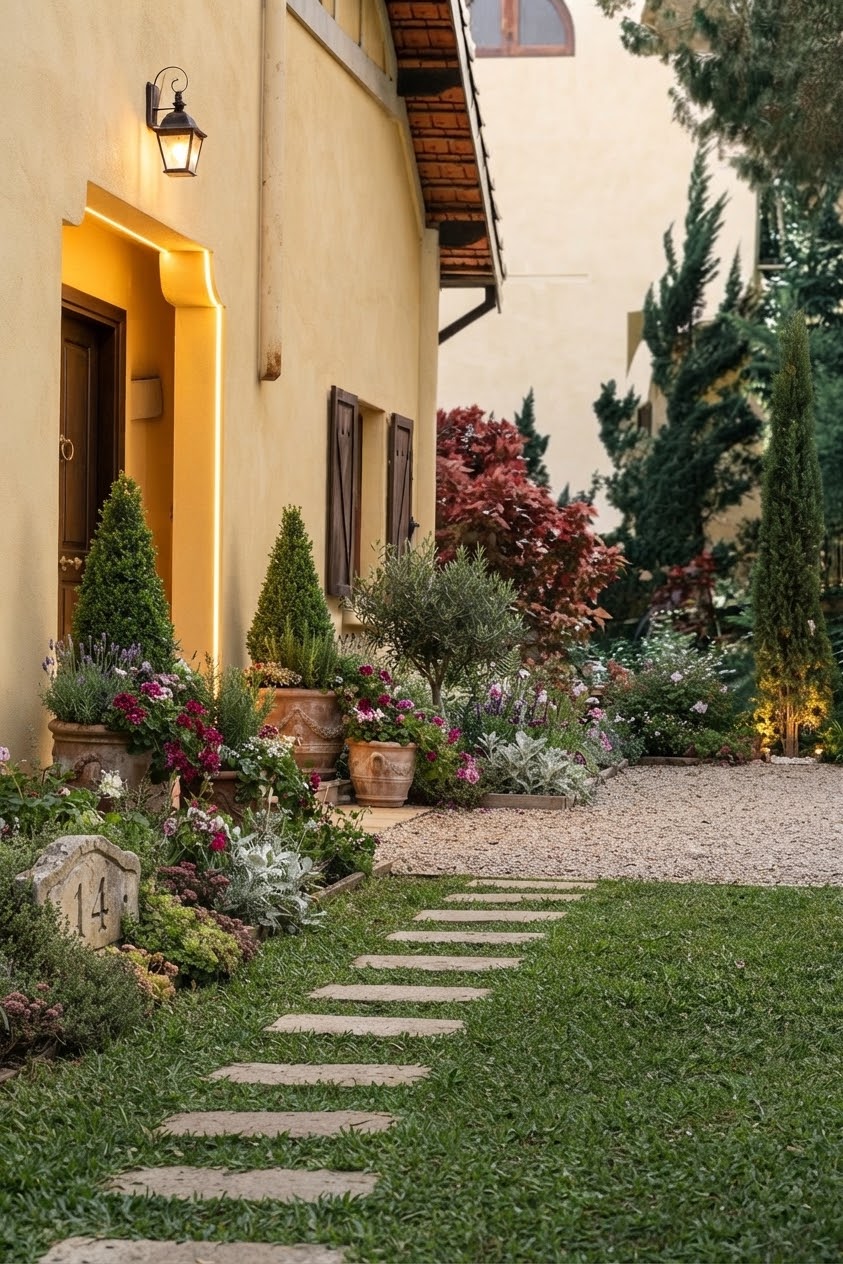 Tuscan style house with garden path