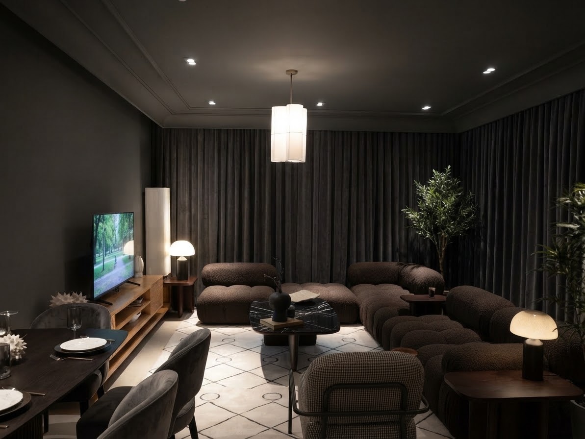 Cozy dark lounge living room