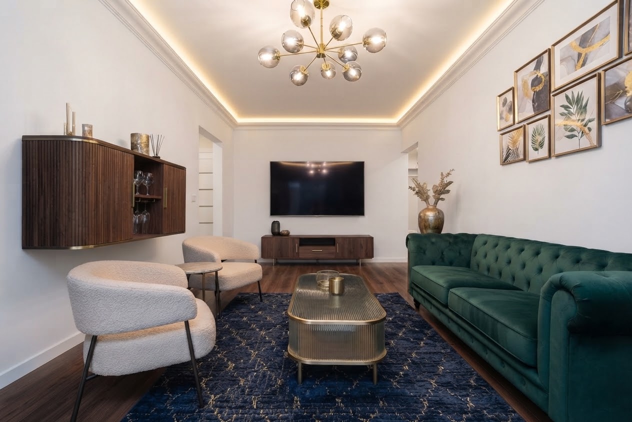 Emerald and gold living room