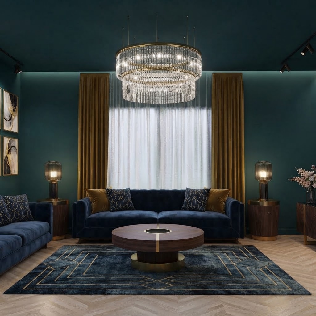 Deep green glam living room